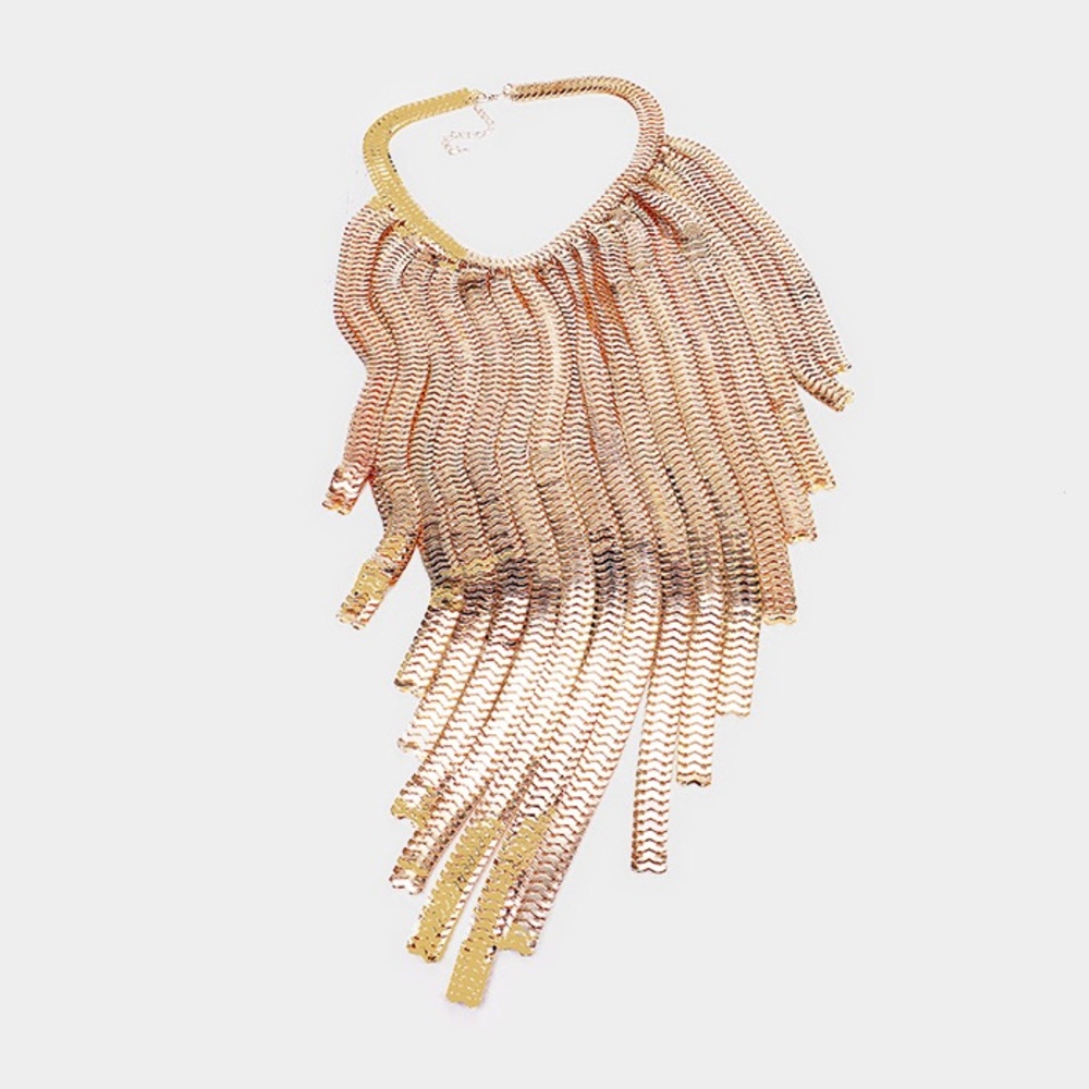 Silver Gold and Gunmetal Long Fringe Metal Statement Body Chain Necklace - Picture 4 of 6